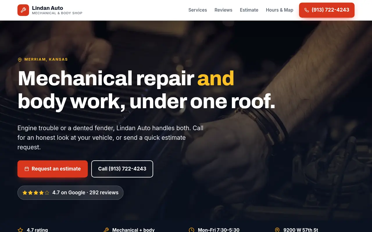 Sample website design for an auto repair shop
