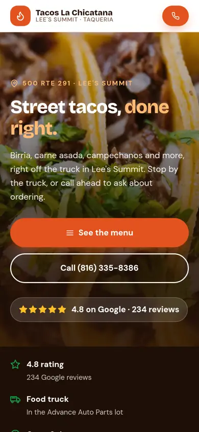 Sample mobile website design for a taco truck